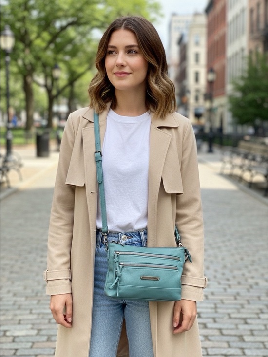 Stone Mountain Accessories Handbags - Stone Mountain Leather Crossbody Bag in Teal - Women